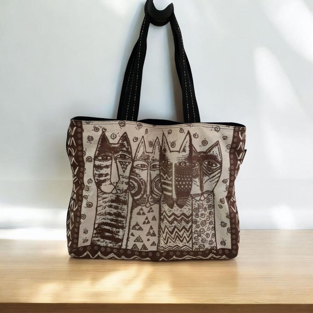Laurel Burch Wild Cat Family Metallic Gold Sparkle Tote